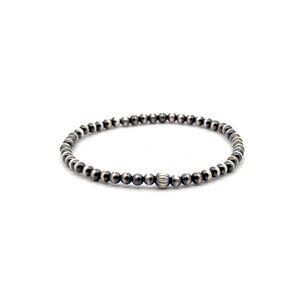 925 Sterling Silver Authentic Navajo Beads 3mm-4mm Stretch Bracelet Minimalist